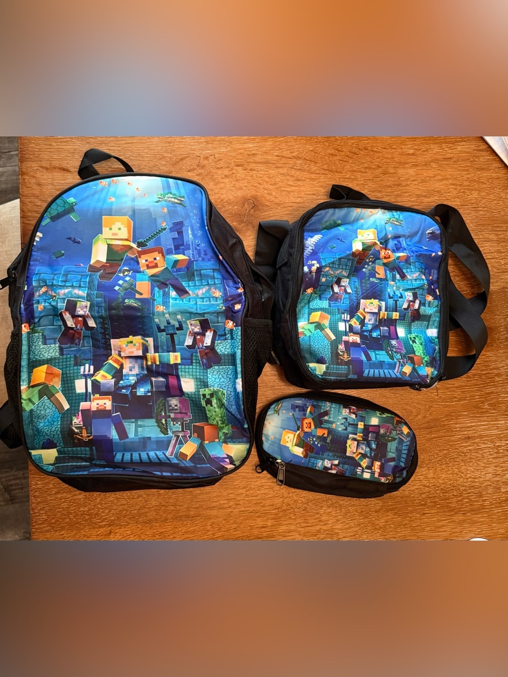 Kids Blue Minecraft-Themed Backpack Set